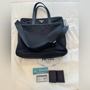 PRADA Black Nylon Saffiano Trim Briefcase Tote | NEW w/ Tags & Dust Bag | Unisex
